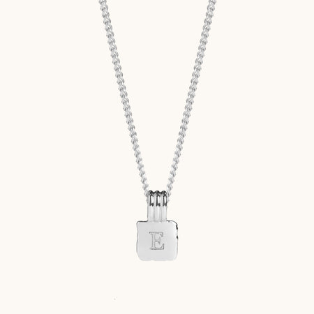 Mini Initial Square Charm Necklace Silver